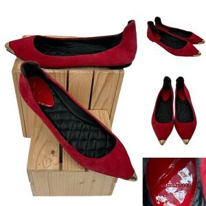 B Brian Atwood Violette Red Suede Pointed-Toe Ballet Flat Sz. 7.5